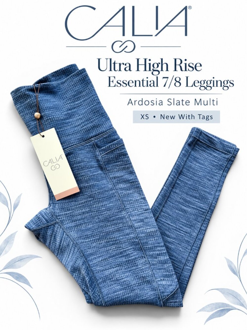 CALIA Ultra High Rise Essential 7/8 Leggings XS Blue Ardosia Slate Multi NWT